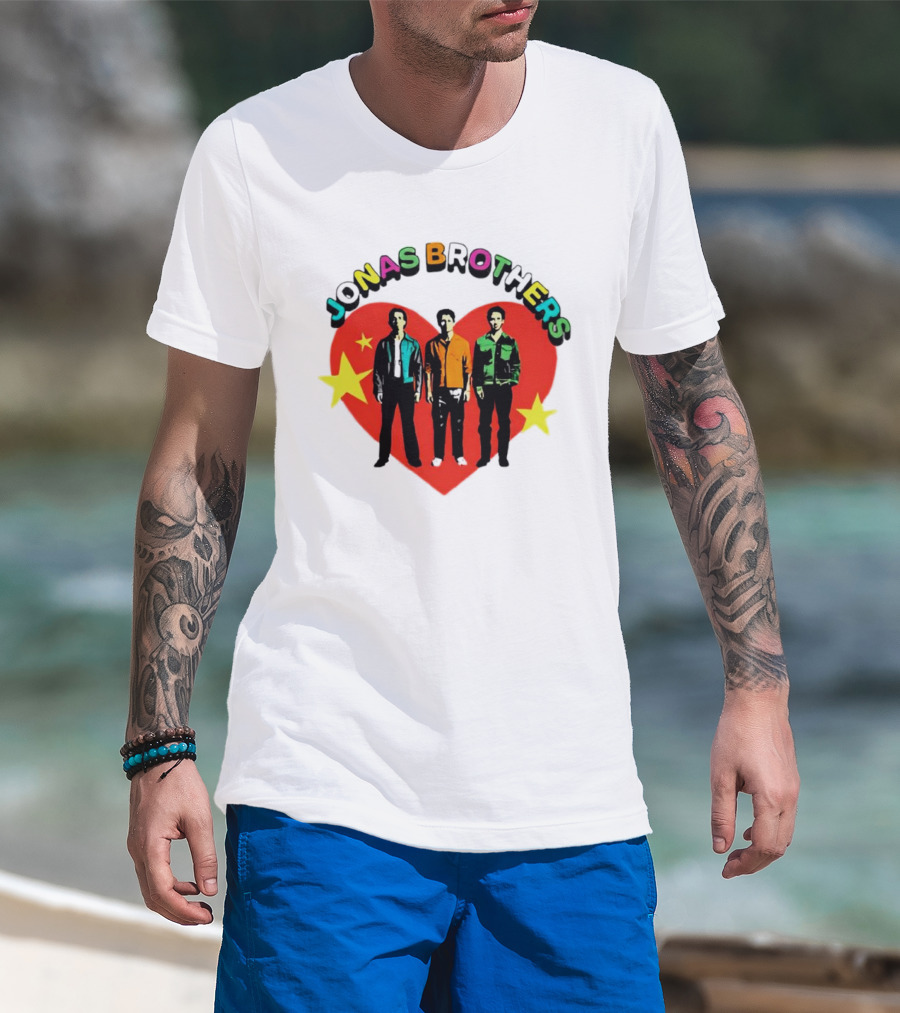 Jonas Brothers Heart Colorful Text With Stars And Figures T-Shirt