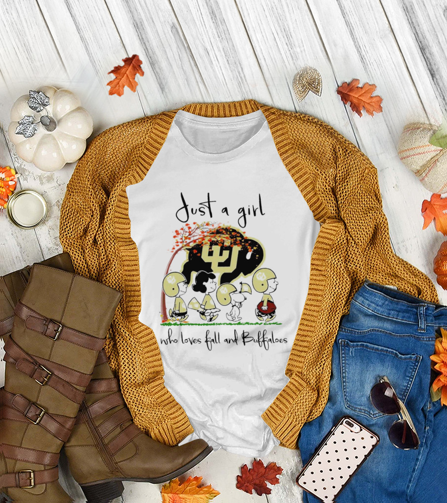 Just a Girl Who Loves Fall and Buffaloes Peanuts Characters Football T-Shirt