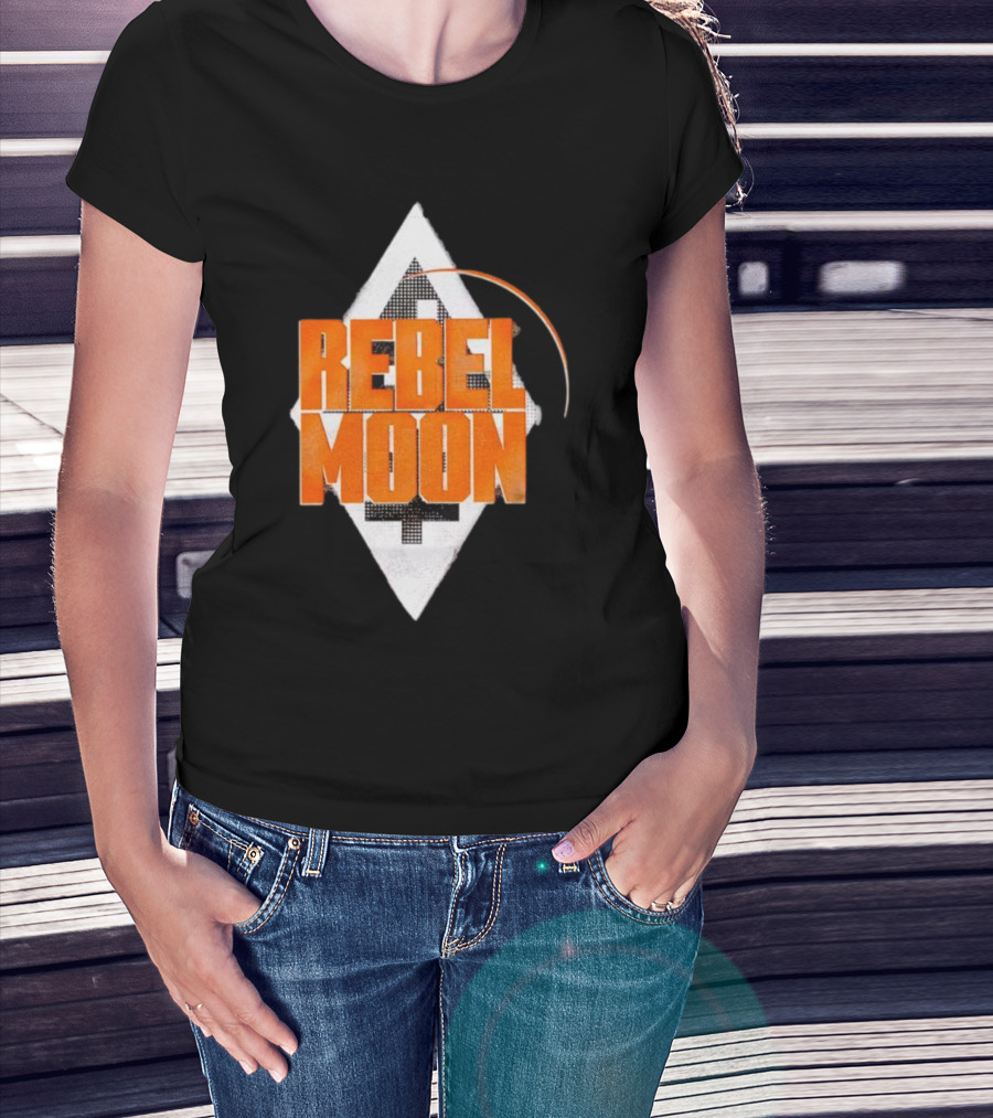Rebel Moon Diamond Badge Icon Orange Text T-Shirt