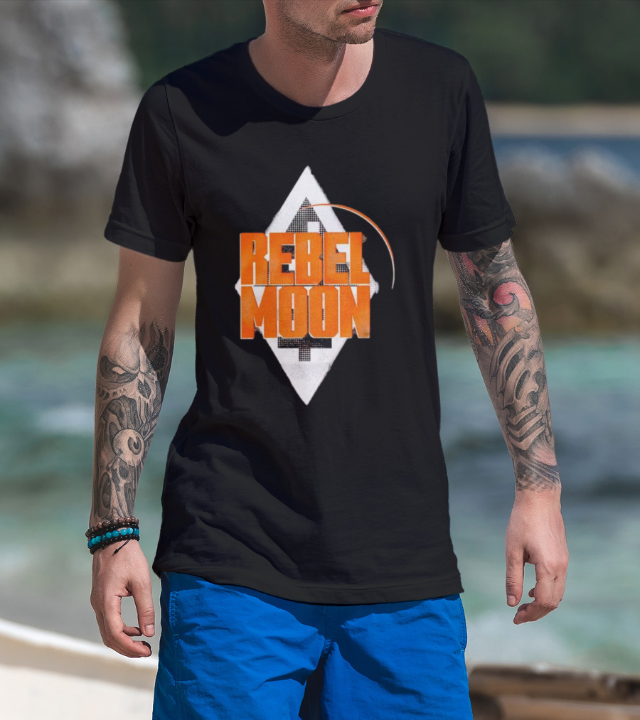 Rebel Moon Diamond Badge Icon Orange Text T-Shirt