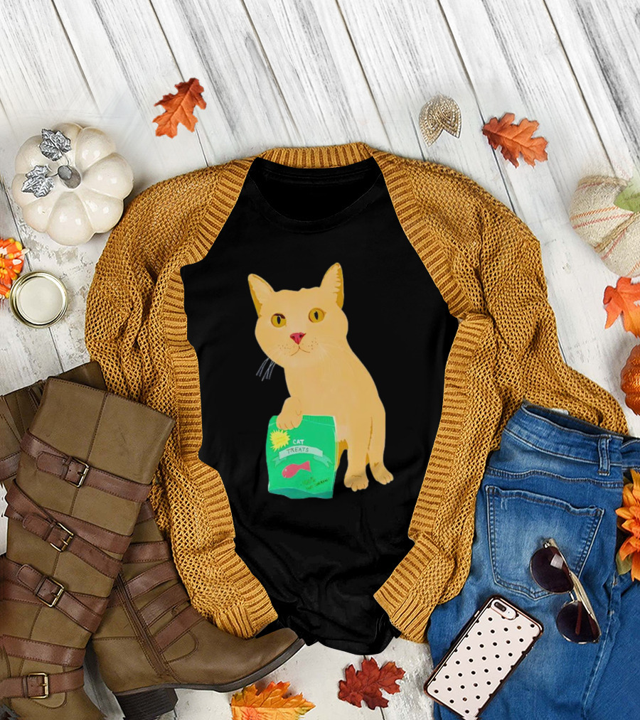 Cat Treats 100% Not Garbage Green Pack with Yellow Cat T-Shirt