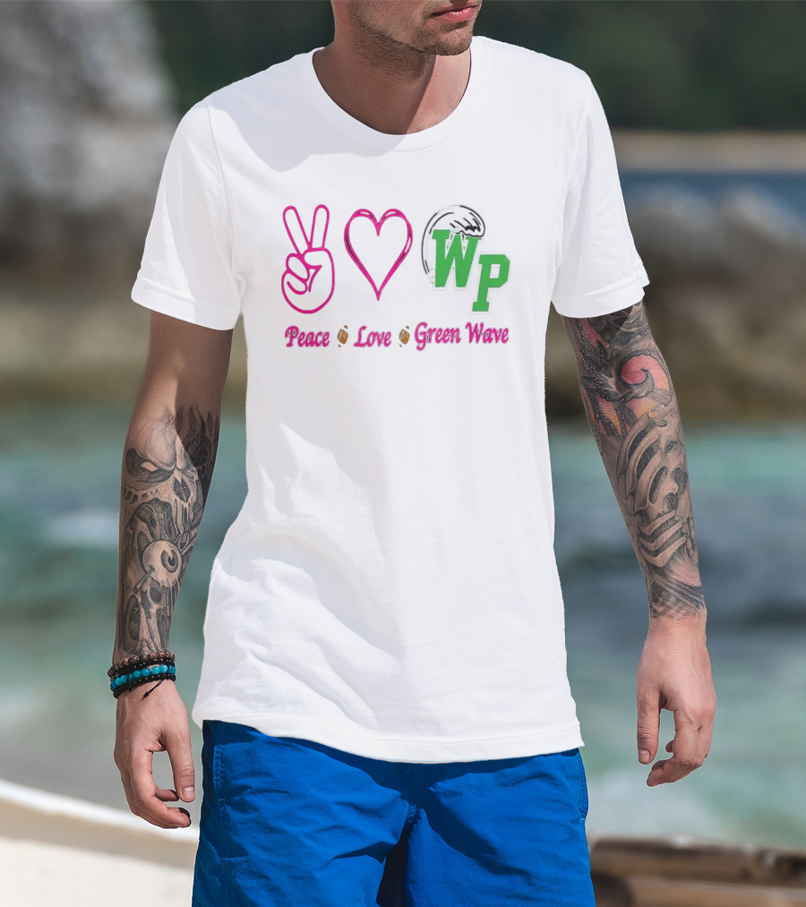 Peace Love Football WP Green Wave T-Shirt