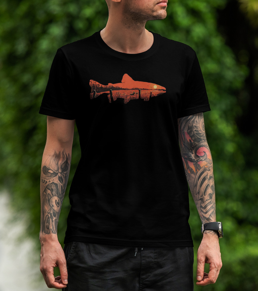 Sunset Trout Lake Silhouette Canoe Reflections T-Shirt