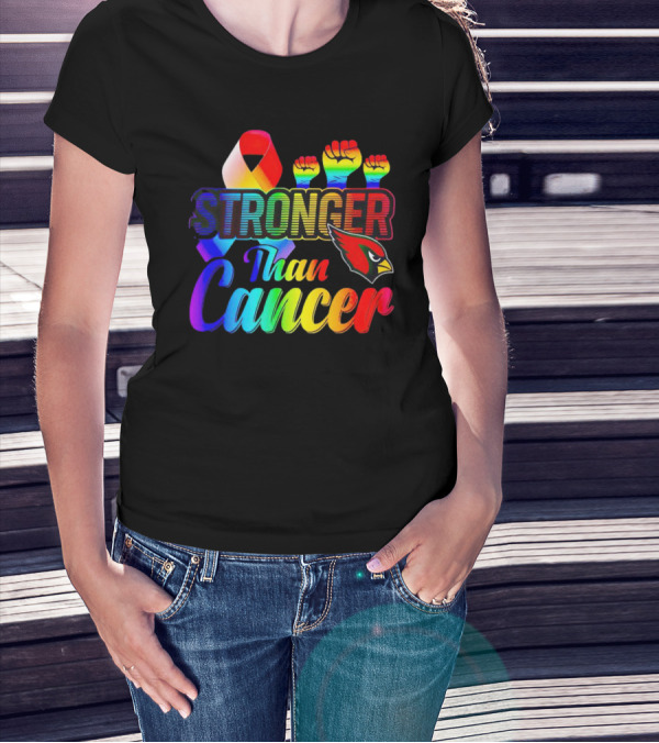 Arizona Cardinals Stronger Than Cancer Rainbow Ribbon Fists T-Shirt