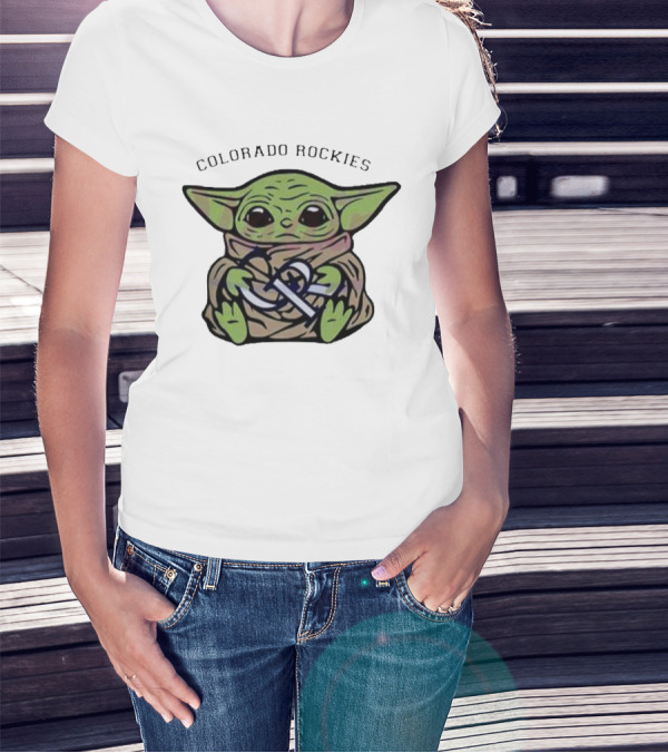 Baby Yoda Hugging Colorado Rockies T-Shirt