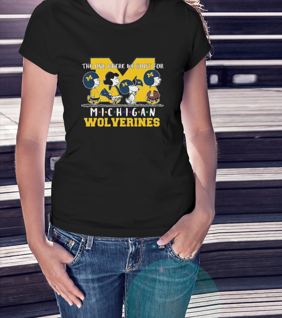 The One Where We Root For Michigan Wolverines Peanuts Characters With Michigan Helmets T-Shirt