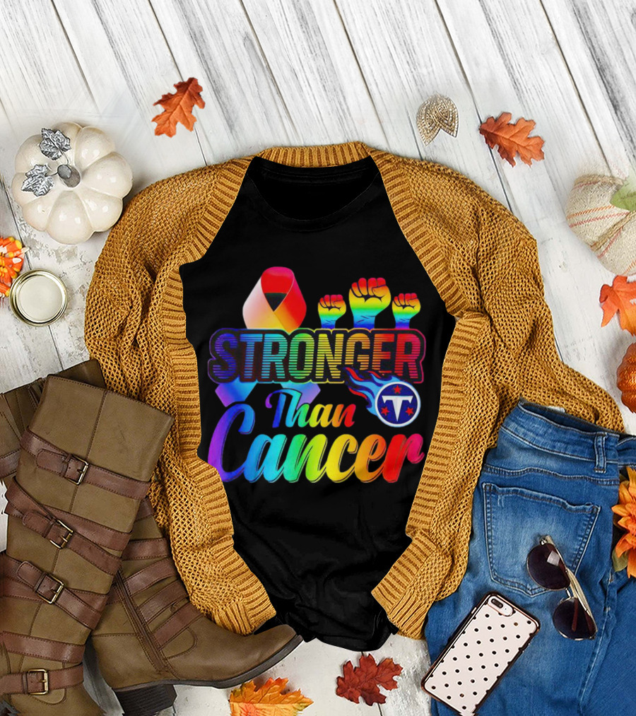 Tennessee Titans Stronger Than Cancer Rainbow Ribbon Fists T-Shirt