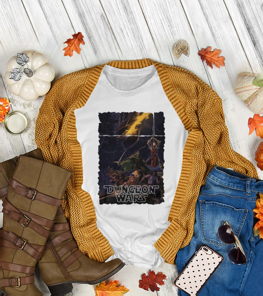 Dungeon Wars Fantasy Battle Warriors with Swords and Fire T-Shirt