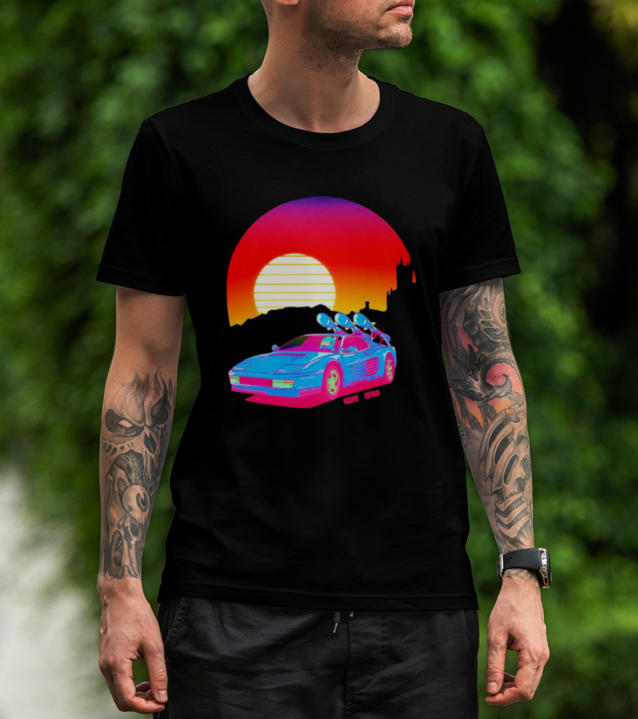 NAFO Crimea Sunset Neon Retro Car At Vibrant Skyline T-Shirt