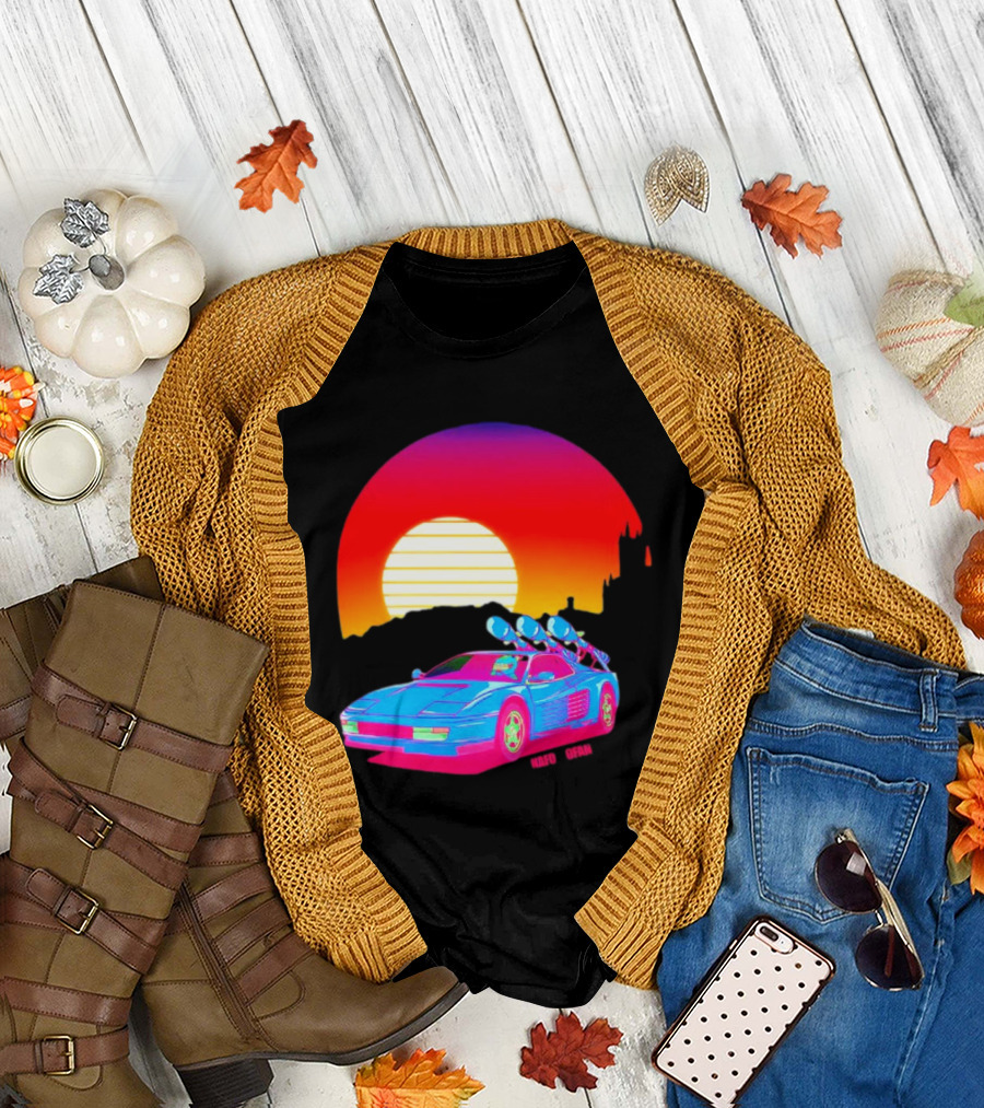NAFO Crimea Sunset Neon Retro Car at Vibrant Skyline T-Shirt