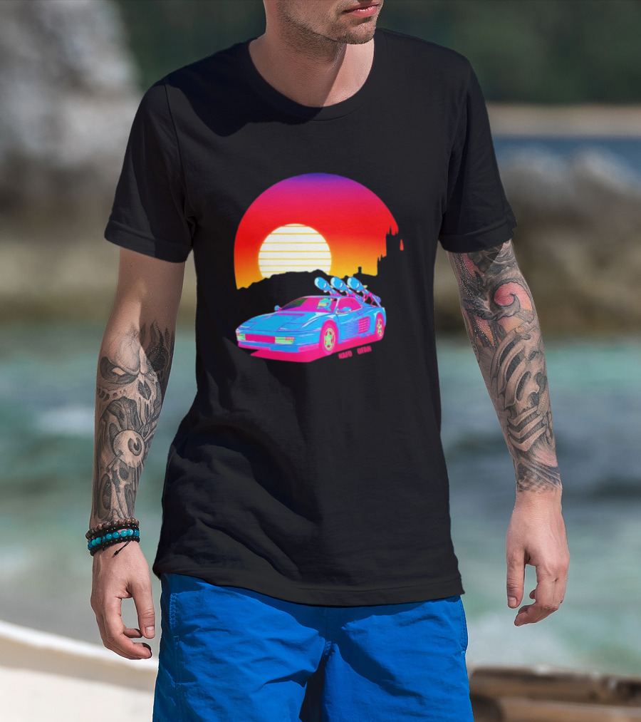 NAFO Crimea Sunset Neon Retro Car At Vibrant Skyline T-Shirt