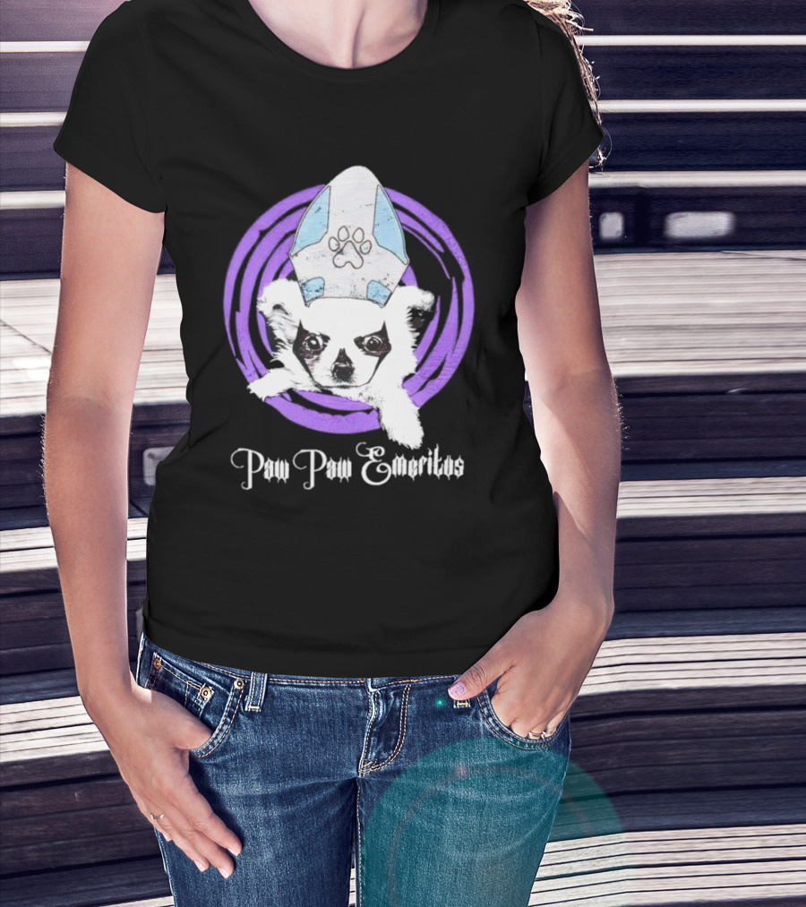 Paw Paw Emeritus Dog With White Mitre Hat And Purple Circle T-Shirt