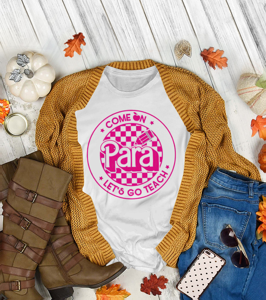 Come On Para Let's Go Teach Checkered Pencil Apple T-Shirt
