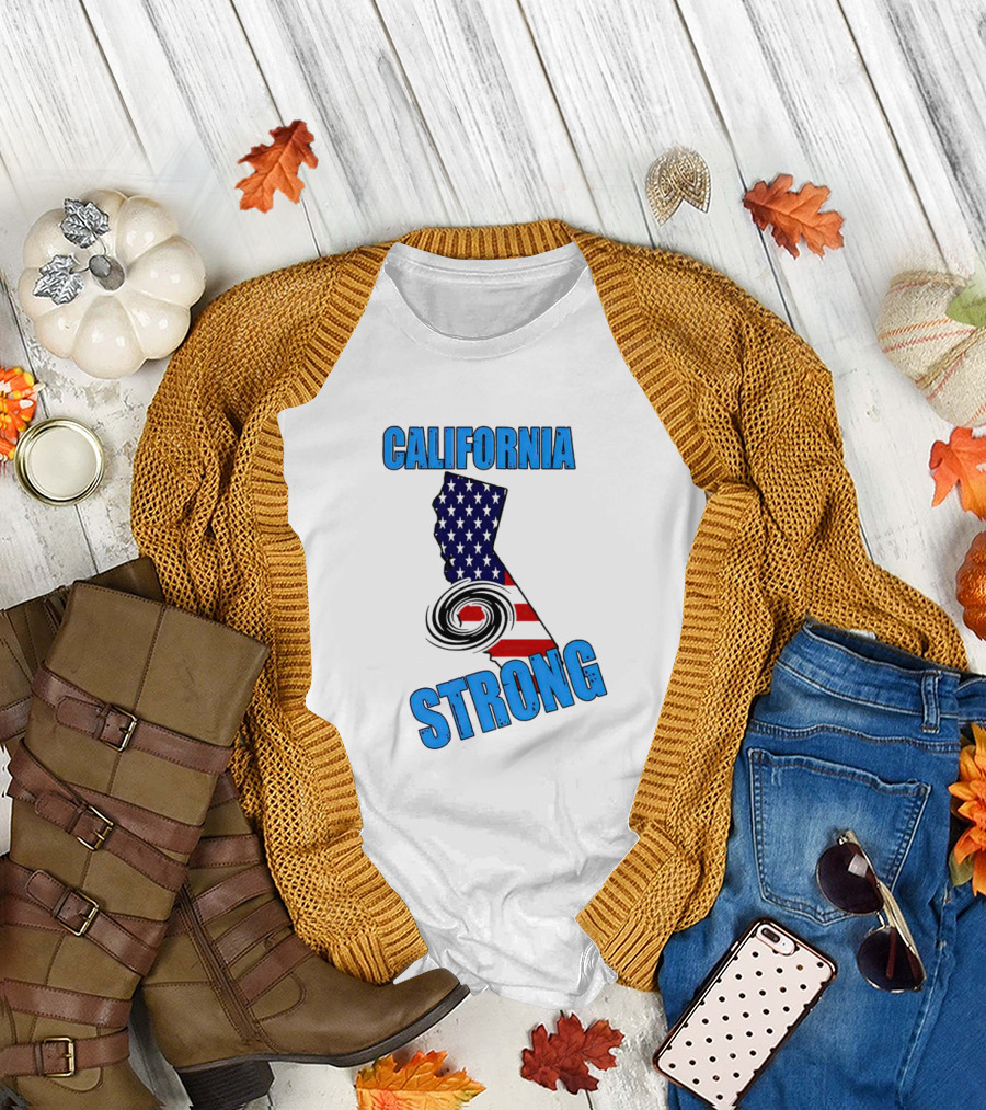 California Strong Hurricane Hilary California Map American Flag T-Shirt