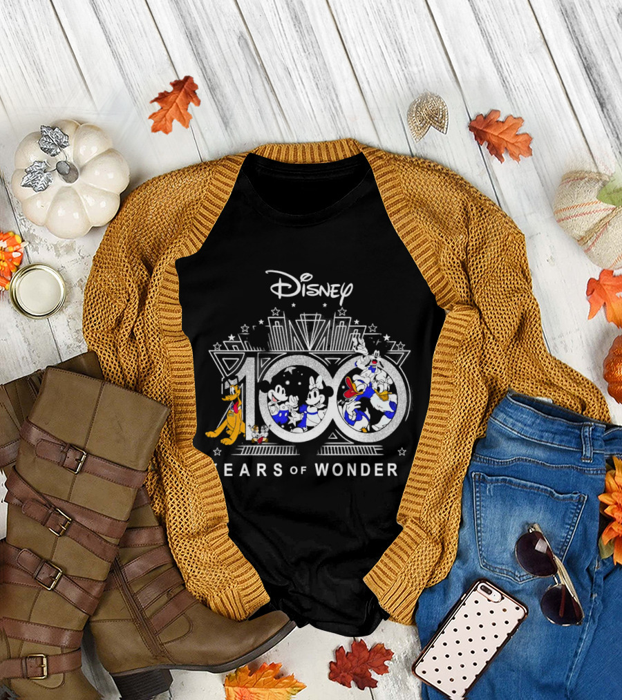 Disney 100 Years of Wonder Mickey Minnie Donald Pluto T-Shirt