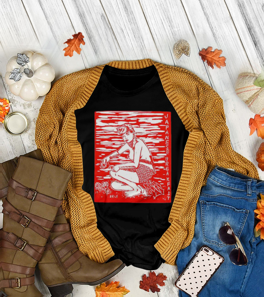 Japanese Breakfast Diver Cream Motif in Red and White T-Shirt