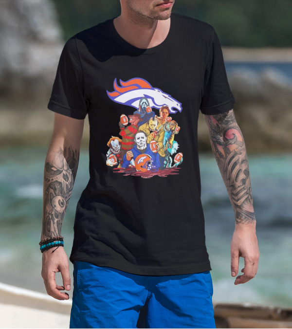 Denver Broncos Horror Movie Icons Mashup T-Shirt