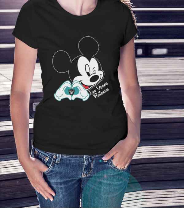 Mickey Mouse Heart Las Vegas Raiders NFL Team T-Shirt
