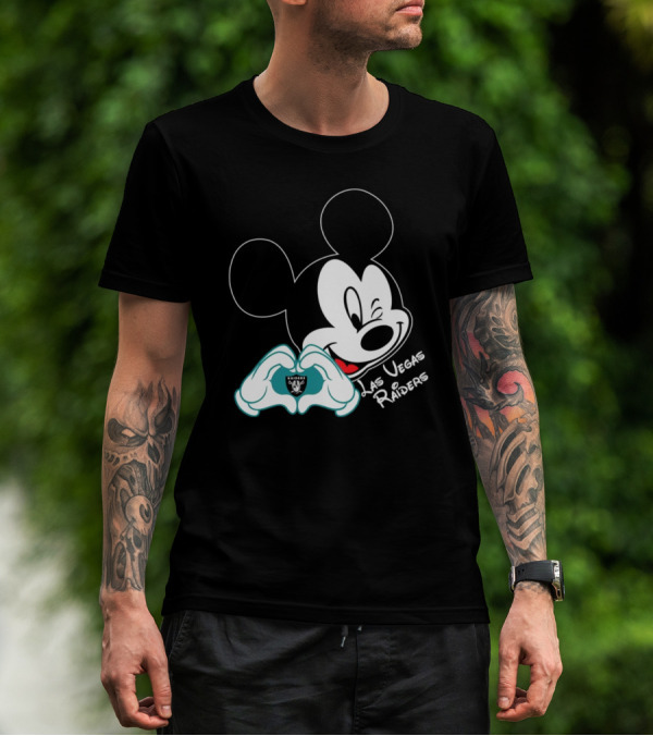 Mickey Mouse Heart Las Vegas Raiders NFL Team T-Shirt