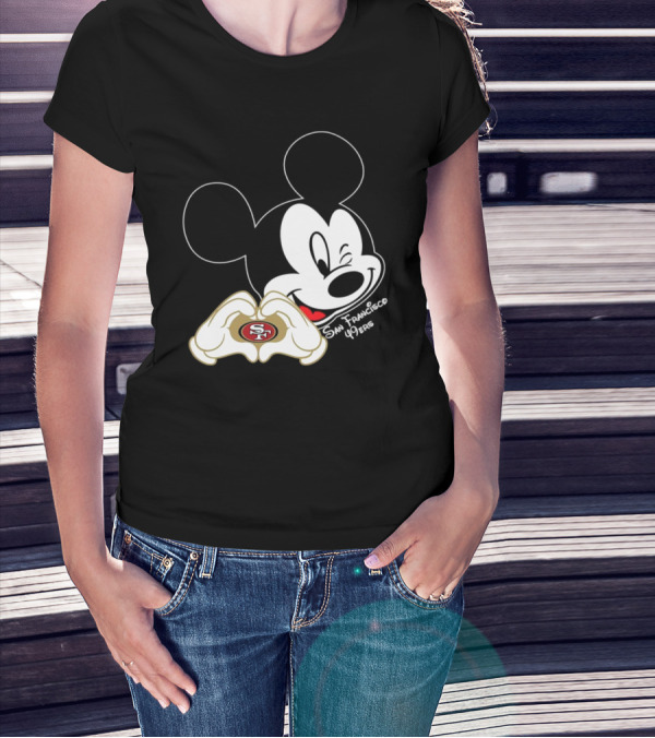 Mickey Mouse Heart Hands With San Francisco 49ers T-Shirt