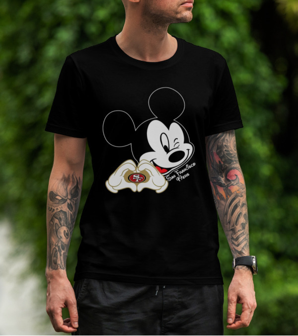 Mickey Mouse Heart Hands With San Francisco 49ers T-Shirt