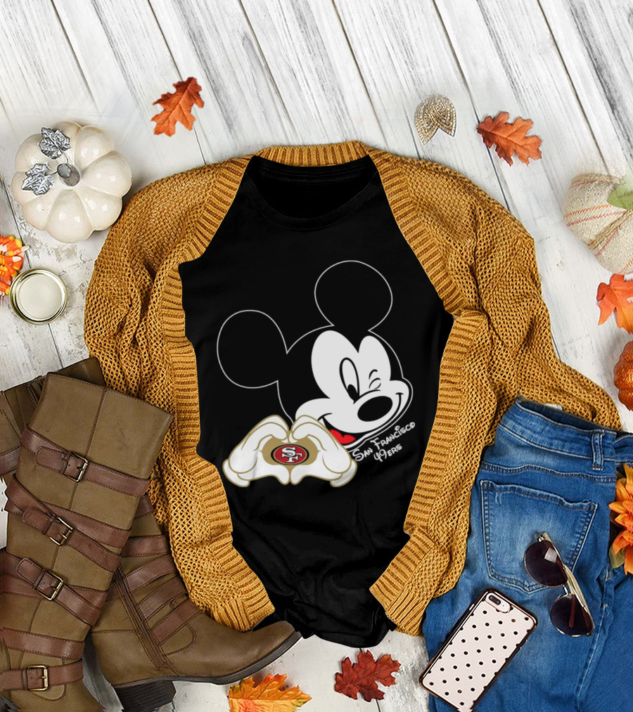Mickey Mouse Heart Hands with San Francisco 49ers T-Shirt