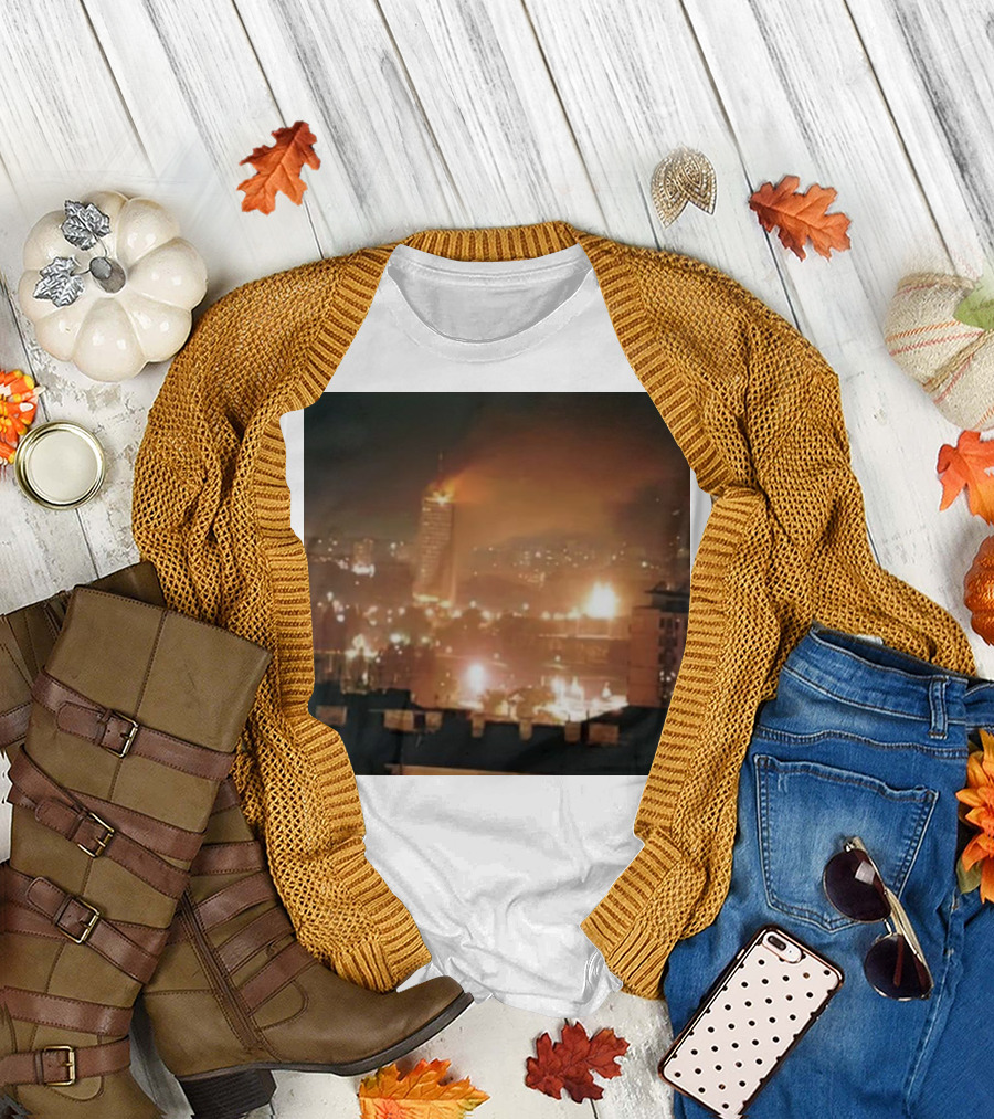 NATO Bombing of Yugoslavia Burning City Night Scene T-Shirt