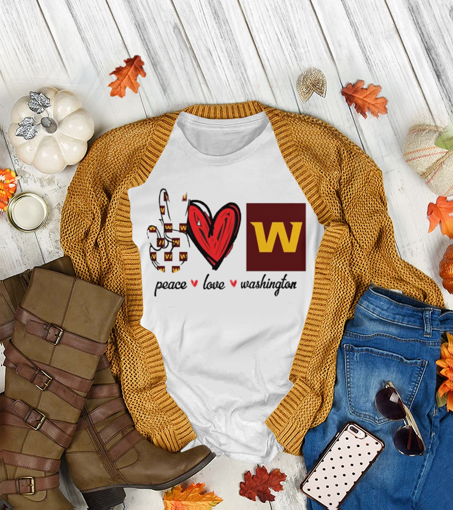Peace Love Washington Commanders W Logo Football Team T-Shirt