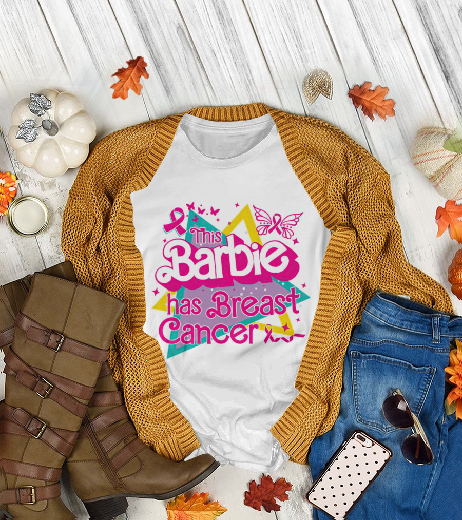 This Barbie Has Breast Cancer Pink Ribbon Butterflies Stars T-Shirt