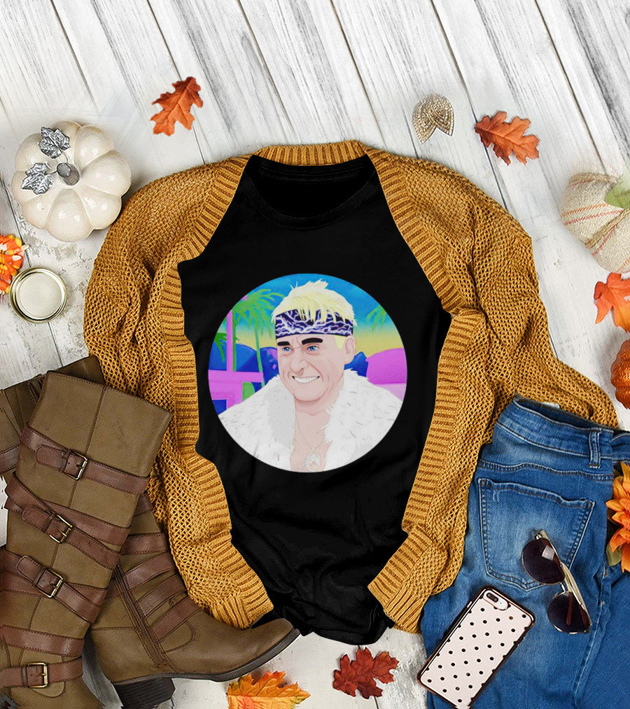 Fall flat lay featuring Ken The Patriarchy Is Not Horses Retro Pop Art Style with Blonde Hair and Headband T-Shirt with cardigan.