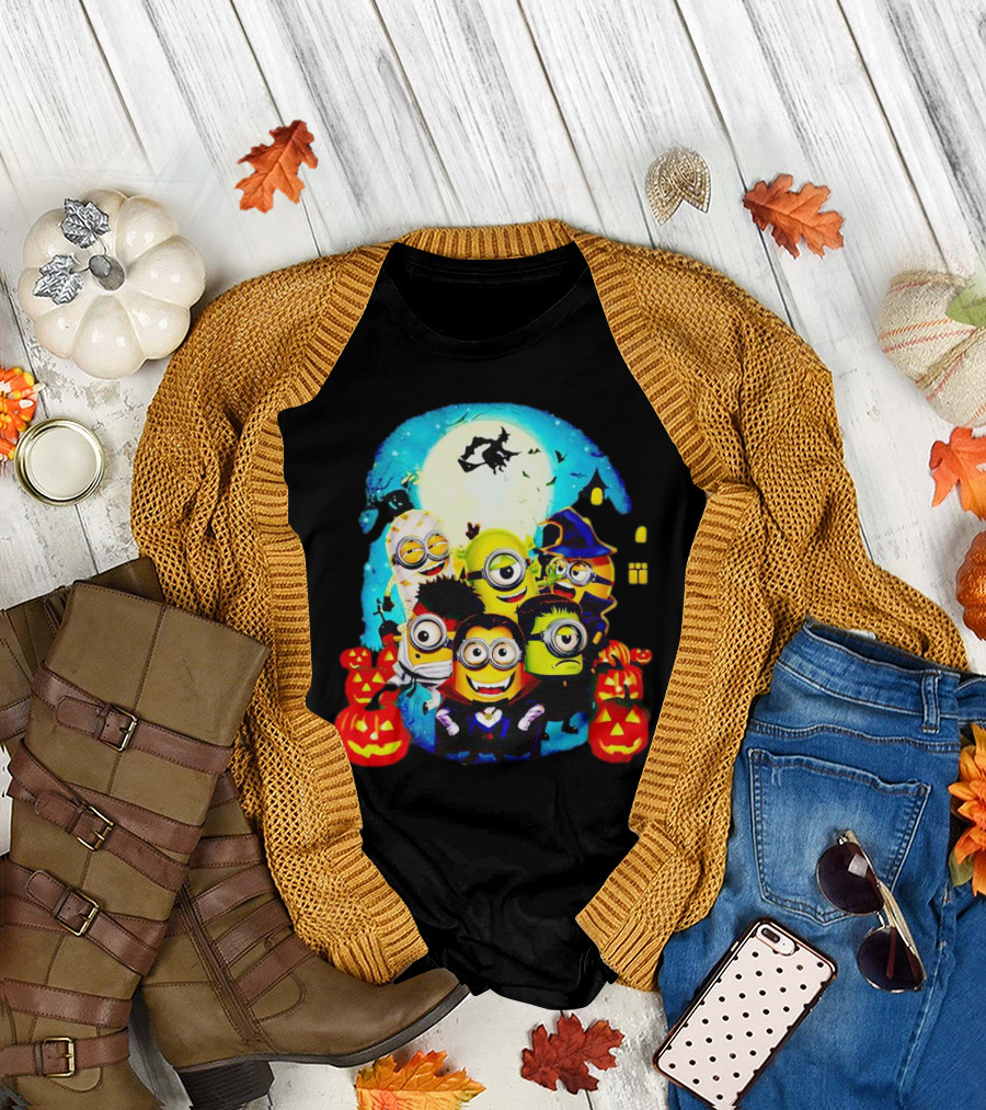 Minion Halloween Trick or Treat with Spooky Theme and Pumpkins T-Shirt