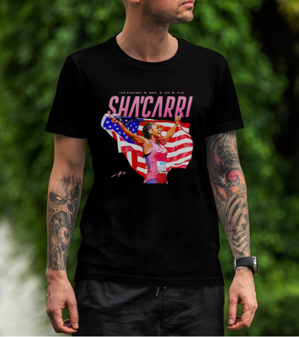 SHA'CARRI The Fastest Women In The World USA Flag T-Shirt