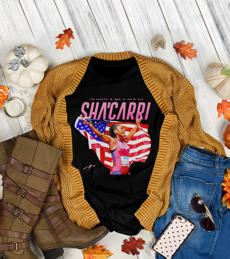 SHA'CARRI The Fastest Women in the World USA Flag T-Shirt