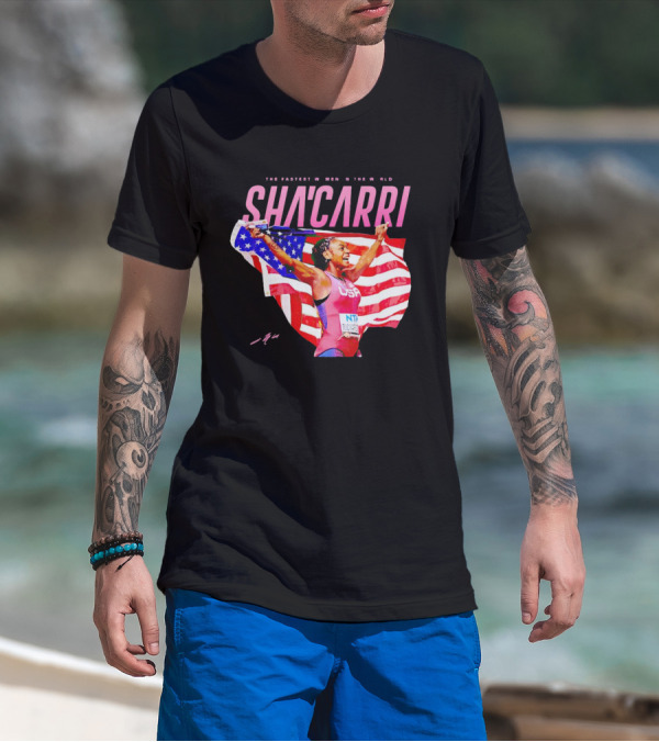 SHA'CARRI The Fastest Women In The World USA Flag T-Shirt