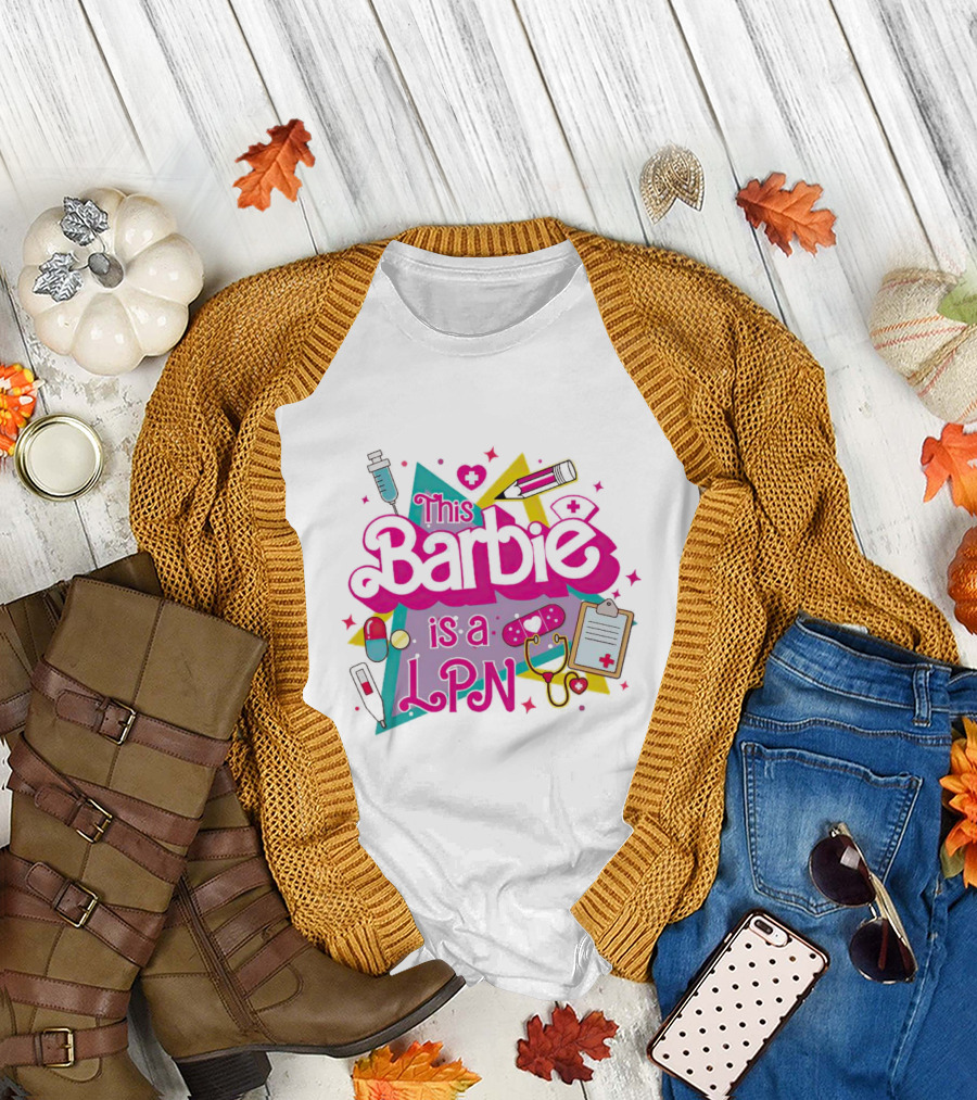 This Barbie is a LPN with Medical Icons and Bright Colors T-Shirt