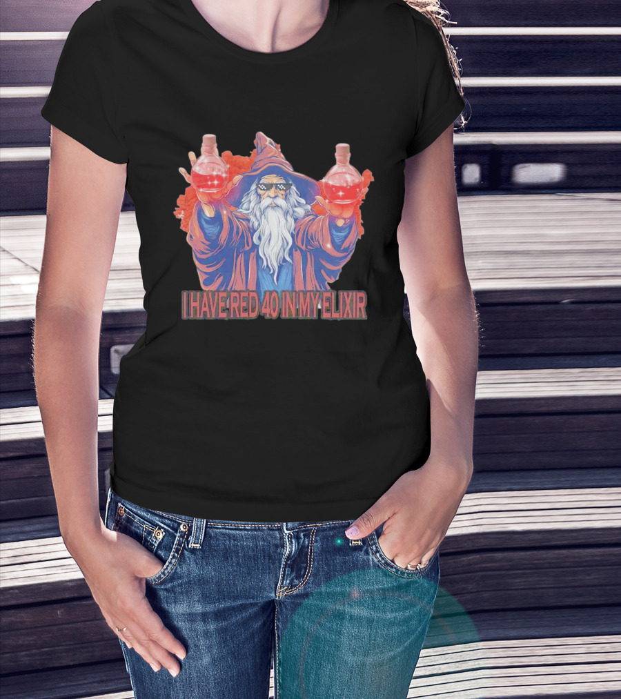 Wizard Holding Two Red Elixirs With Text 'I Have Red 40 In My Elixir' T-Shirt