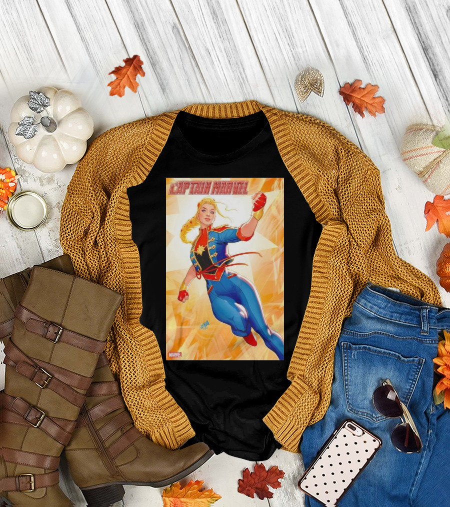 Captain Marvel Carol Danvers Marvel Foil Variant Cover Comic T-Shirt