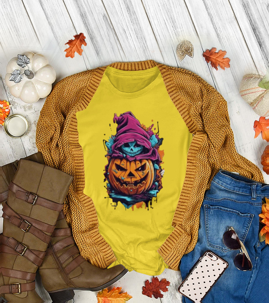 Happy Halloween Pumpkin Punk Skeleton T-Shirt
