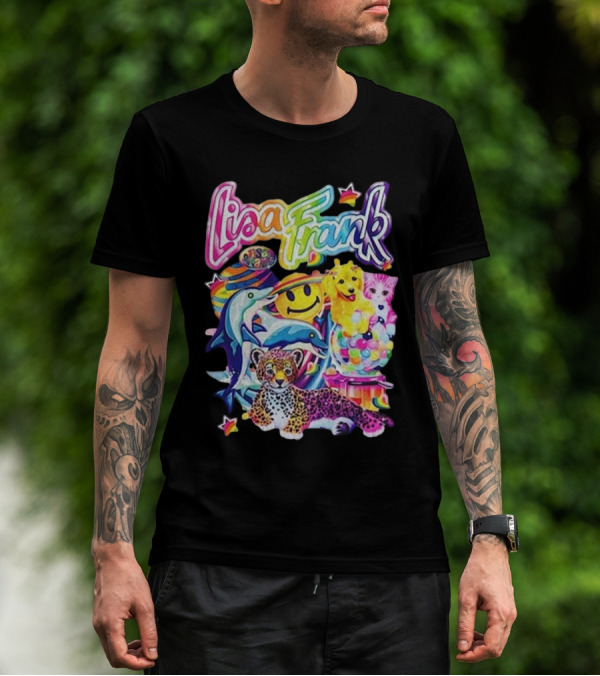 Lisa Frank Dolphins Leopard Smiley Face Rainbow Puppies T-Shirt