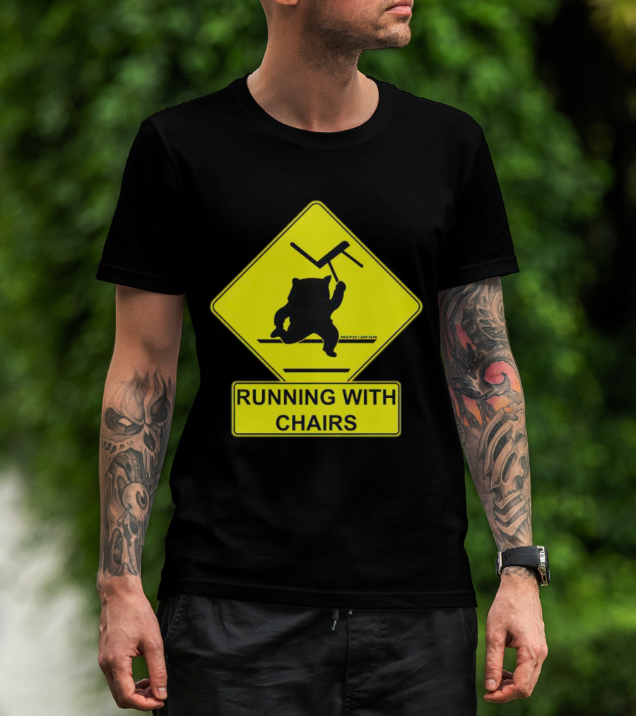 Nafo Fella Running With Chairs Caution Sign T-Shirt