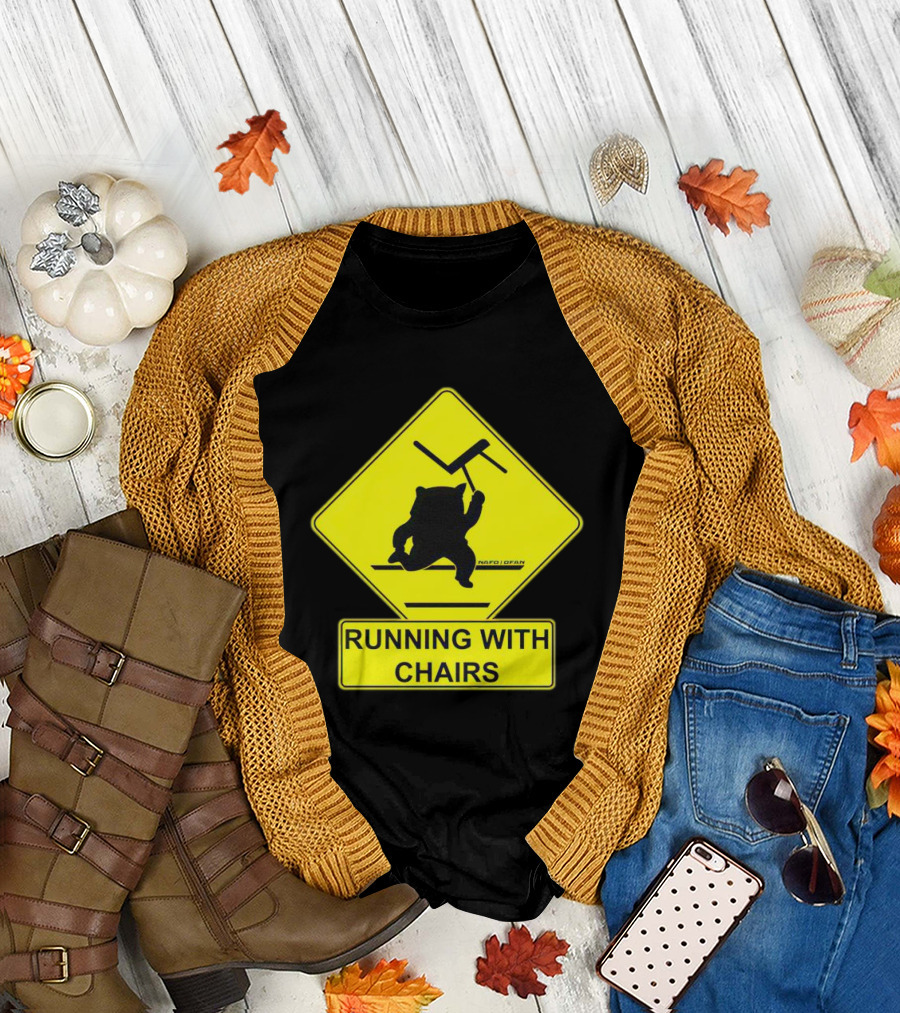 Nafo Fella Running With Chairs Caution Sign T-Shirt