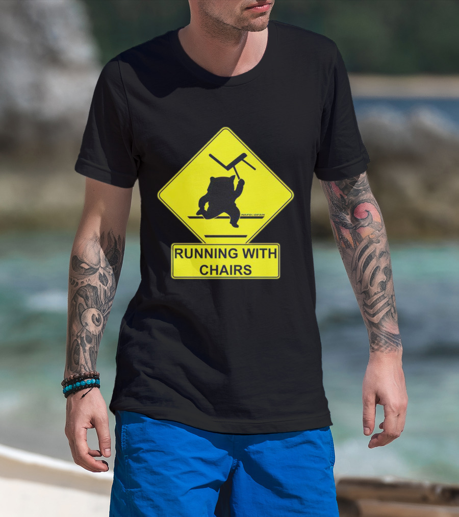Nafo Fella Running With Chairs Caution Sign T-Shirt