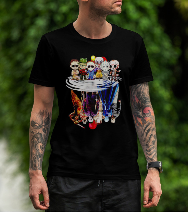 Horror Halloween Chibi Icons Reflecting In Water Mirror T-Shirt