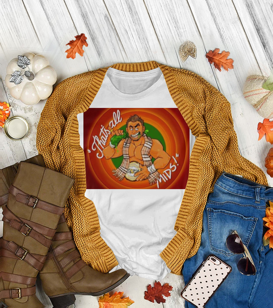 Maxwell Jacob Friedman That's All Mids Cartoon Wrestler with Scarf and Championship Belt T-Shirt
