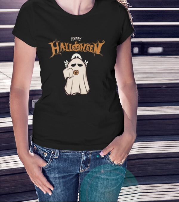 Happy Halloween Ghost Coffee Pumpkin T-Shirt