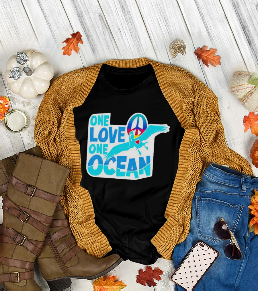 New York Post One Love One Ocean Peace Symbol Bird Heart T-Shirt