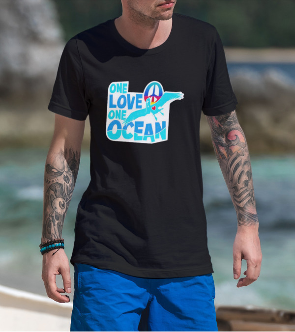 New York Post One Love One Ocean Peace Symbol Bird Heart T-Shirt