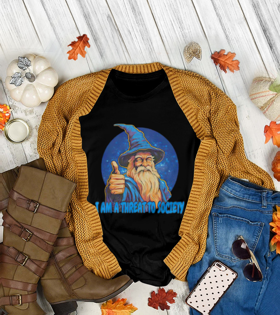 Wizard Thumbs Up I Am a Threat to Society T-Shirt