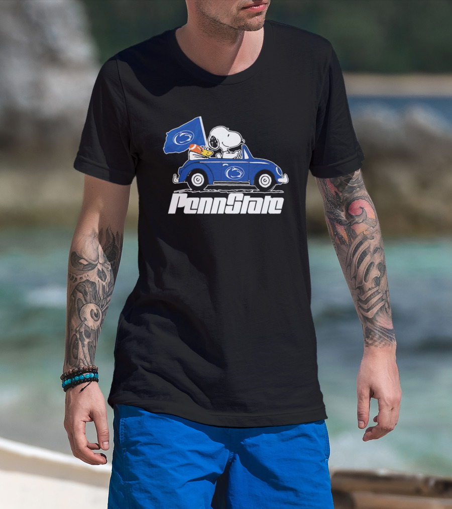 Snoopy And Woodstock Penn State Nittany Lions Driving Car With Flag T-Shirt