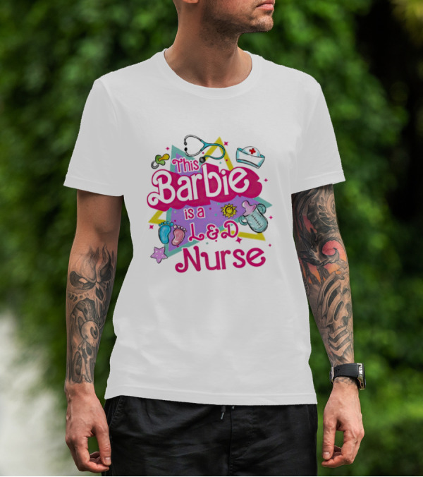 This Barbie Is A L&D Nurse With Stethoscope Baby Feet Bottle Sun Icons T-Shirt